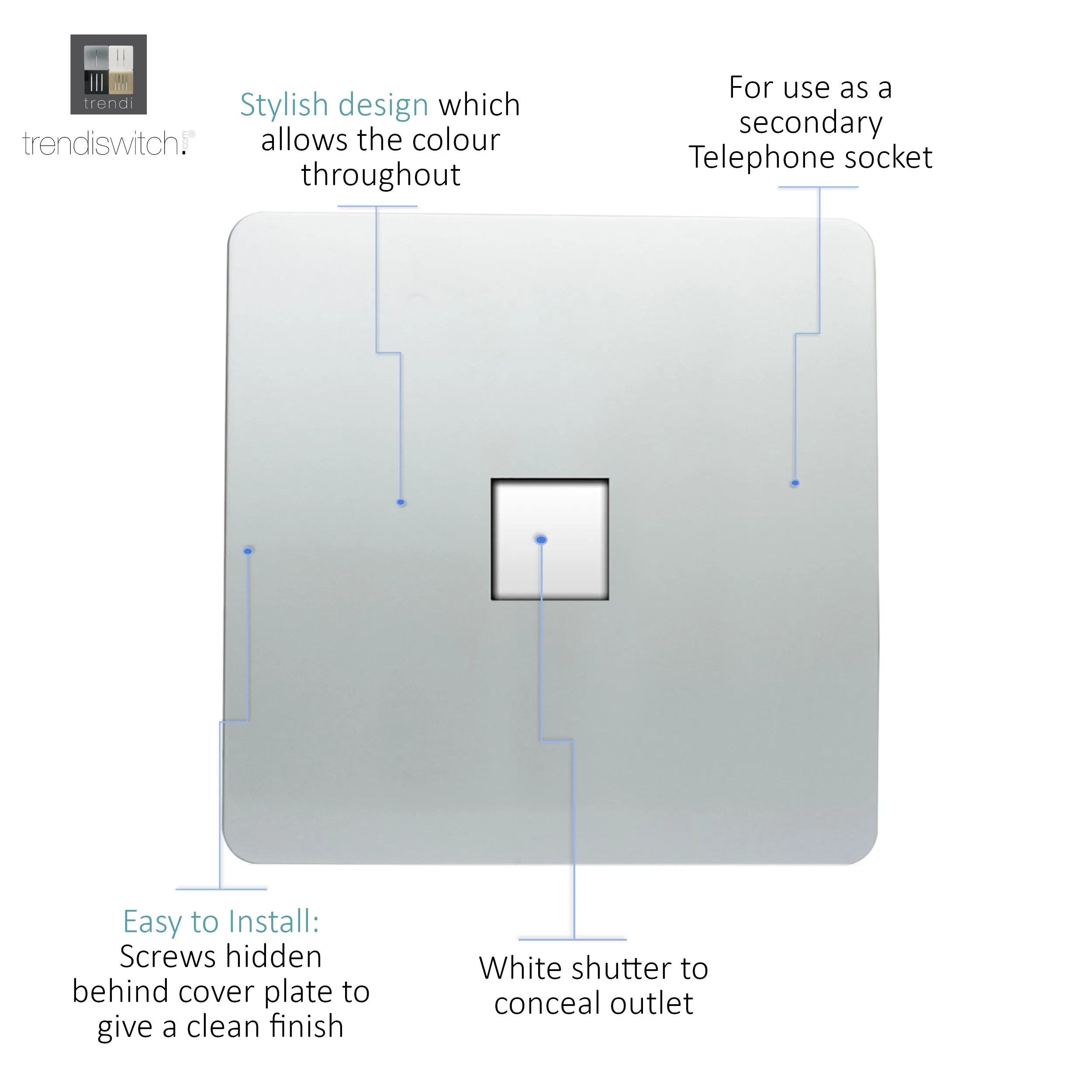 Single PC Ethernet Cat 5 & 6 Data Outlet Silver ART-PCSI  Trendi Platinum Silver